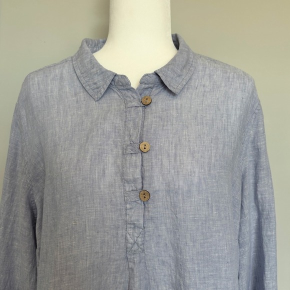 Cynthia Rowley Women's 2X 100% Linen Top Blue Buttons Resortwear Coastal Chic - Picture 3 of 11